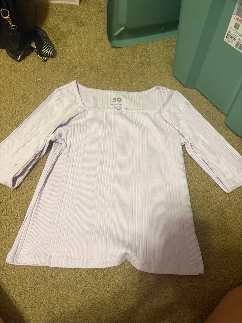 SO Pastel Lilac Ribbed Square Neck Long Sleeve Top